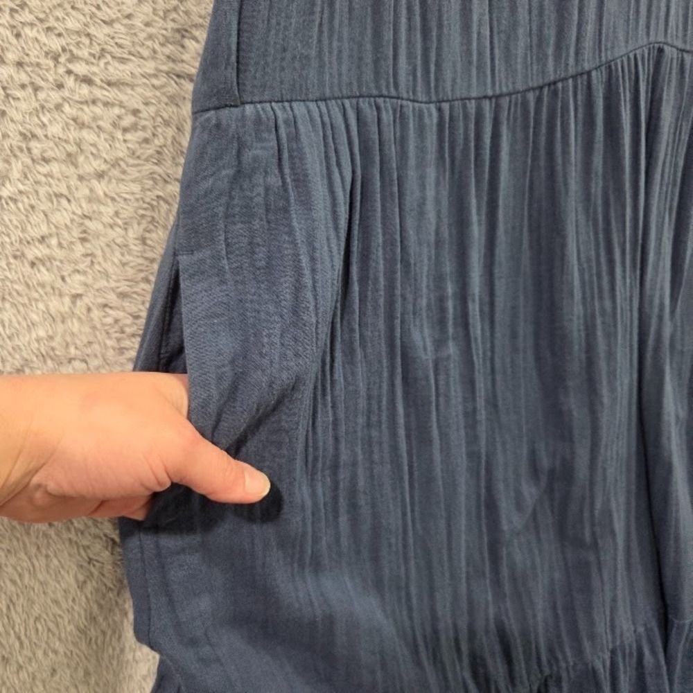 PACT Organic Cotton Coastal Double Gauze Tiered Dress XL Navy Blue Pockets Boho - Picture 4 of 12